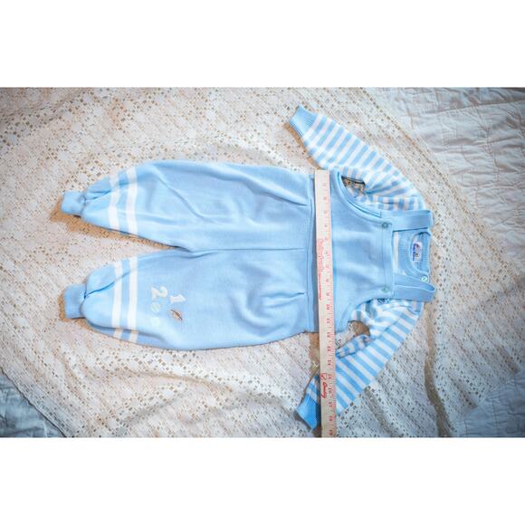 Vintage 90s Baby Boy Overalls, Light Blue Knit Football Baseball, Toddler 24 Mo - Picture 12 of 15